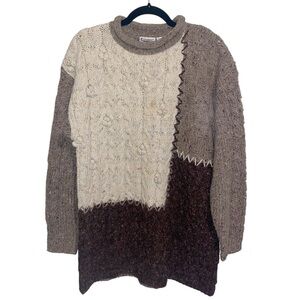 Vintage Capacity Sweater Womens Medium Chunky Knit Dad Grandpa Patchwork Wool